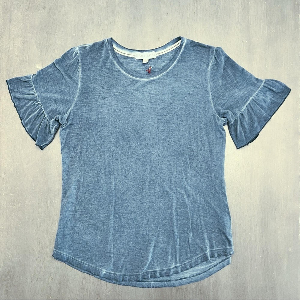 NEW Knox Rose Taupe Distress Ruffle Flutter Loose Sleeve Top T-shirt Tee XL XXL - Picture 5 of 5